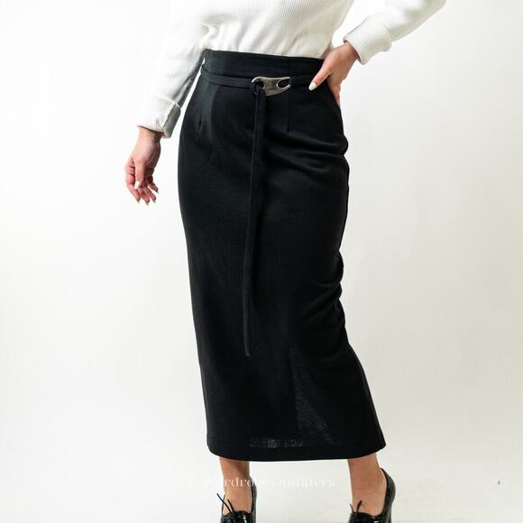 Vintage 80s Black Full Length Maxi Pencil Skirt - Picture 1 of 8